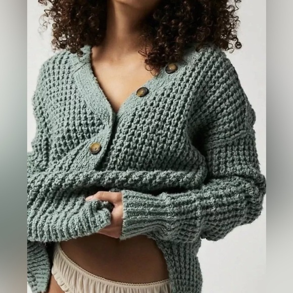 Free People Sweaters - Free People Whistle Thermal Henley Chunky Sweater Oversized Size XS Cozy